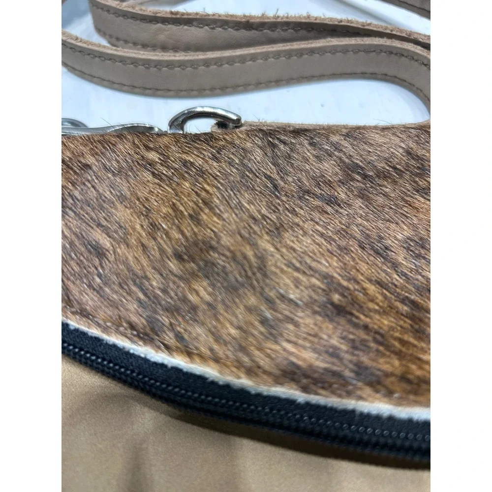 Tan Leather Cowhide Hair On Hide Foldover Crossbody Wristlet Bag